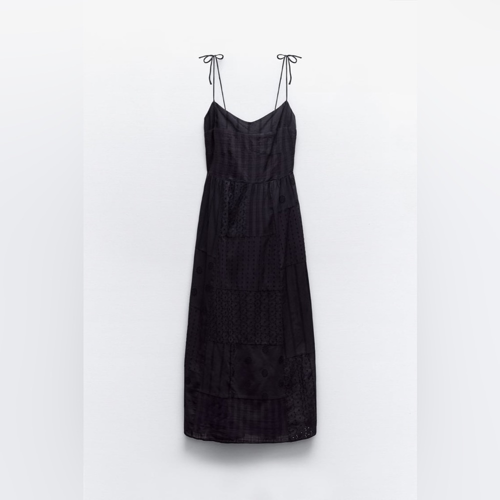 Zara navy midi dress with eyelet detail